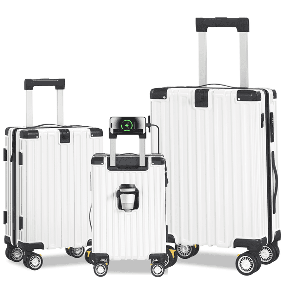 Erinnyees 3-Pc Lightweight Hardshell Luggage Set w/ Spinner Wheels & Expandable Design, White
