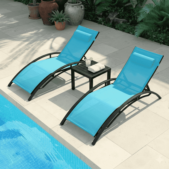 Erinnyees 3 Pieces Outdoor Chaise Lounge,Adjustable Poolside Chairs with Side Table and Headrest for Poolside,Patio,Beach,350lbs