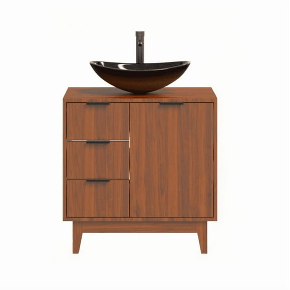 Erinnyees 30" Bathroom Vanity with Sink Combo Set, Rustic Bathroom Cabinet with 2 Doors, Standing Pedestal Cabinet with Gold Boat Vessel Sink