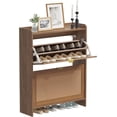 thumbnail image 1 of Erinnyees 39.3"H Shoe Storage Cabinet, Farmhouse Ratten Shoe Cabinet Holder, Freestanding Shoe Organizer, Narrow Shoe Rack for Entryway, Hallway, Walnut, 1 of 7