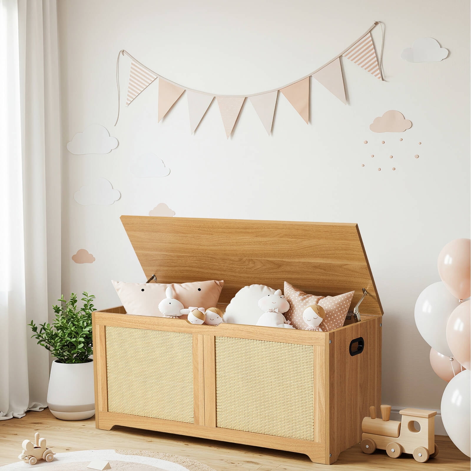 Erinnyees 39.4" Rattan Storage Chest, Storage Bench, Toy Chest, Shoe Bench, with Double Soft - Close Hinges, for Entryway, Bedroom, Living Room, Supports 300 lb