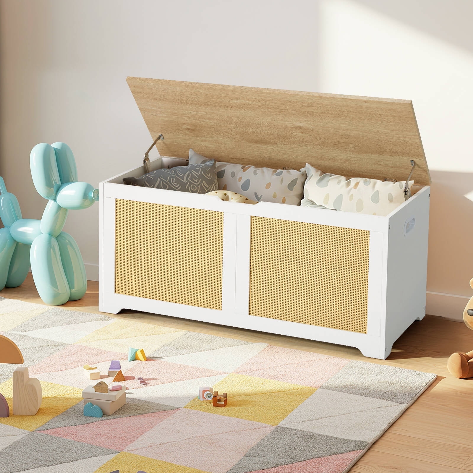 Erinnyees 39.4" Rattan Storage Chest, Storage Bench, Toy Chest, Shoe Bench, with Double Soft - Close Hinges, for Entryway, Bedroom, Living Room, Supports 300 lb