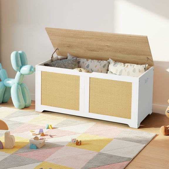 Erinnyees 39.4" Rattan Storage Chest, Storage Bench, Toy Chest, Shoe Bench, with Double Soft - Close Hinges, for Entryway, Bedroom, Living Room, Supports 300 lb