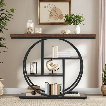 Erinnyees 4 Tier Console Table, 41.3" Entryway Table, Rustic Style Sofa Table, with Storage Shelves, Adjustable Foot Pad, for Hallway, Rustic Brown