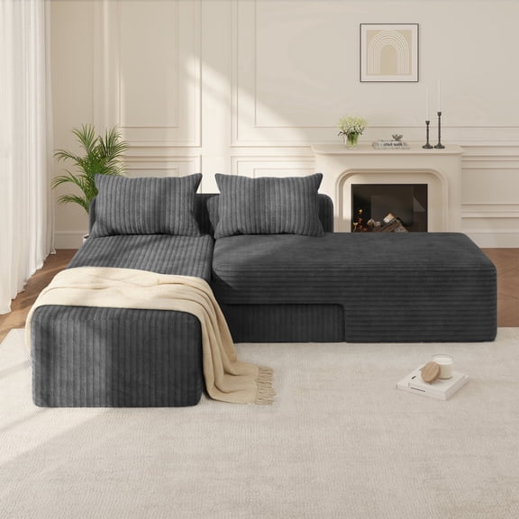 Erinnyees 4-in-1 Modular Cloud Couch: Adjustable Chaise & Deep Seat Sectional Sofa with 2 Pillows, No Assembly