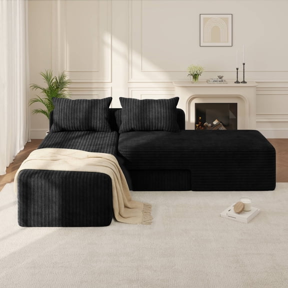 Erinnyees 4-in-1 Modular Cloud Sofa with Adjustable Chaise, Deep Seating Sectional & 2 Pillows, No Assembly Needed