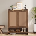 thumbnail image 1 of Erinnyees 41"H Shoe Storage Cabinet, Rattan Shoe Organizer, with 3 Adjustable Shelves for Entryway Hallway Closet, Walnut, 1 of 7