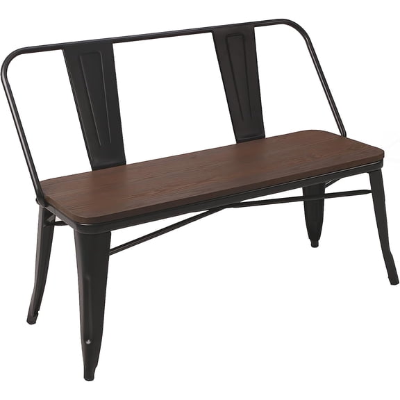 Erinnyees 42in Dining Bench, Entryway Bench with Back, Farmhouse Metal Dining Bench, Industrial Mid-Century 3 Person Rustic Spindle Bench, with Wood Seat, Removable Backrest