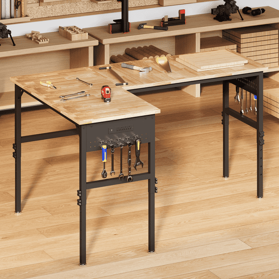 Erinnyees 47" Heavy-Duty Adjustable Workbench, 5000 LBS Capacity, with Power Strip & Pegboard for Workshop/Office