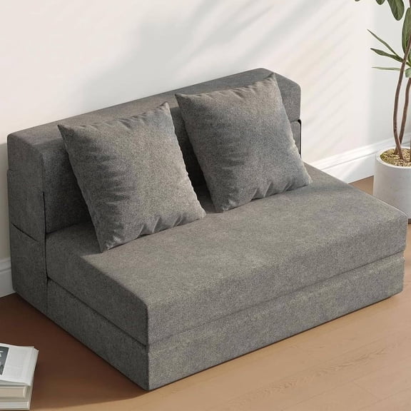 Erinnyees 5-in-1 Foldable Foam Sofa Bed: Twin Sleeper with Pillows & Side Pockets, for Guest Room, Dorm, or Office Lounging, Dark Gray