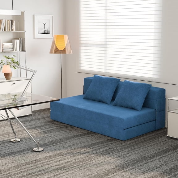 Erinnyees 60" Convertible Sleeper Sofa Bed, 5-in-1 Loveseat Boneless Couch in a Box, Fold Out Chair Bed with Pillows, Folding Floor Mattress for Living Room Bedroom, Navy Blue