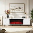 thumbnail image 1 of Erinnyees 70" Modern TV Stand with 36" Electric Fireplace, Fluted Design & Marble Top for TVs up to 80", Metal Leg Media Console, White, 1 of 7