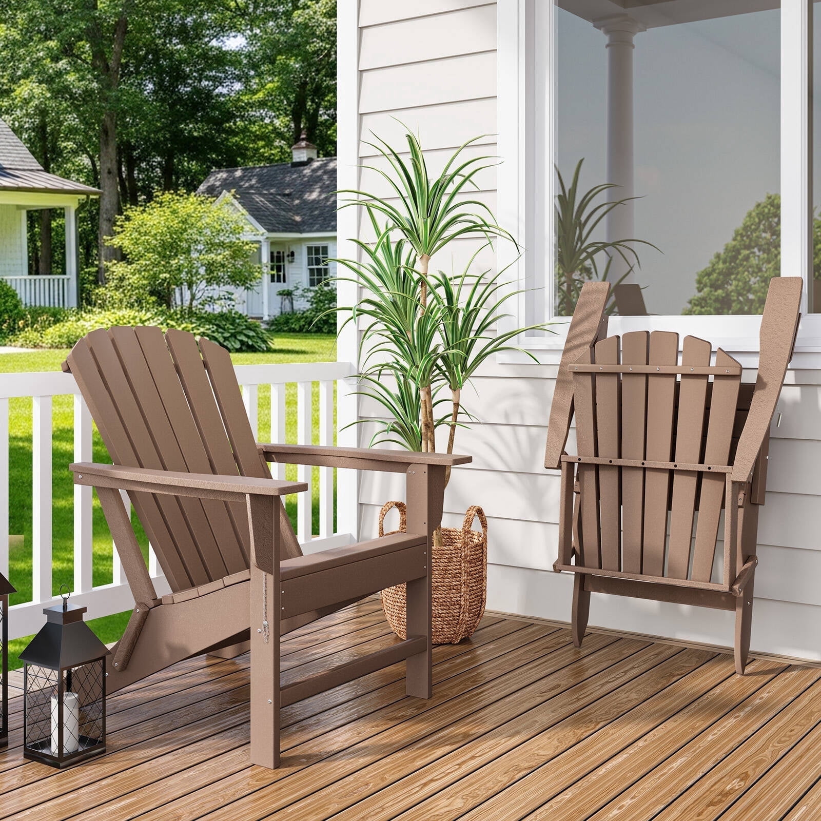 Erinnyees All-Weather Adirondack Chair,Folding Adirondack Outdoor Chair with Wooden Textured for Patio,Garden,Backyard and Lawn,Pale Ocre