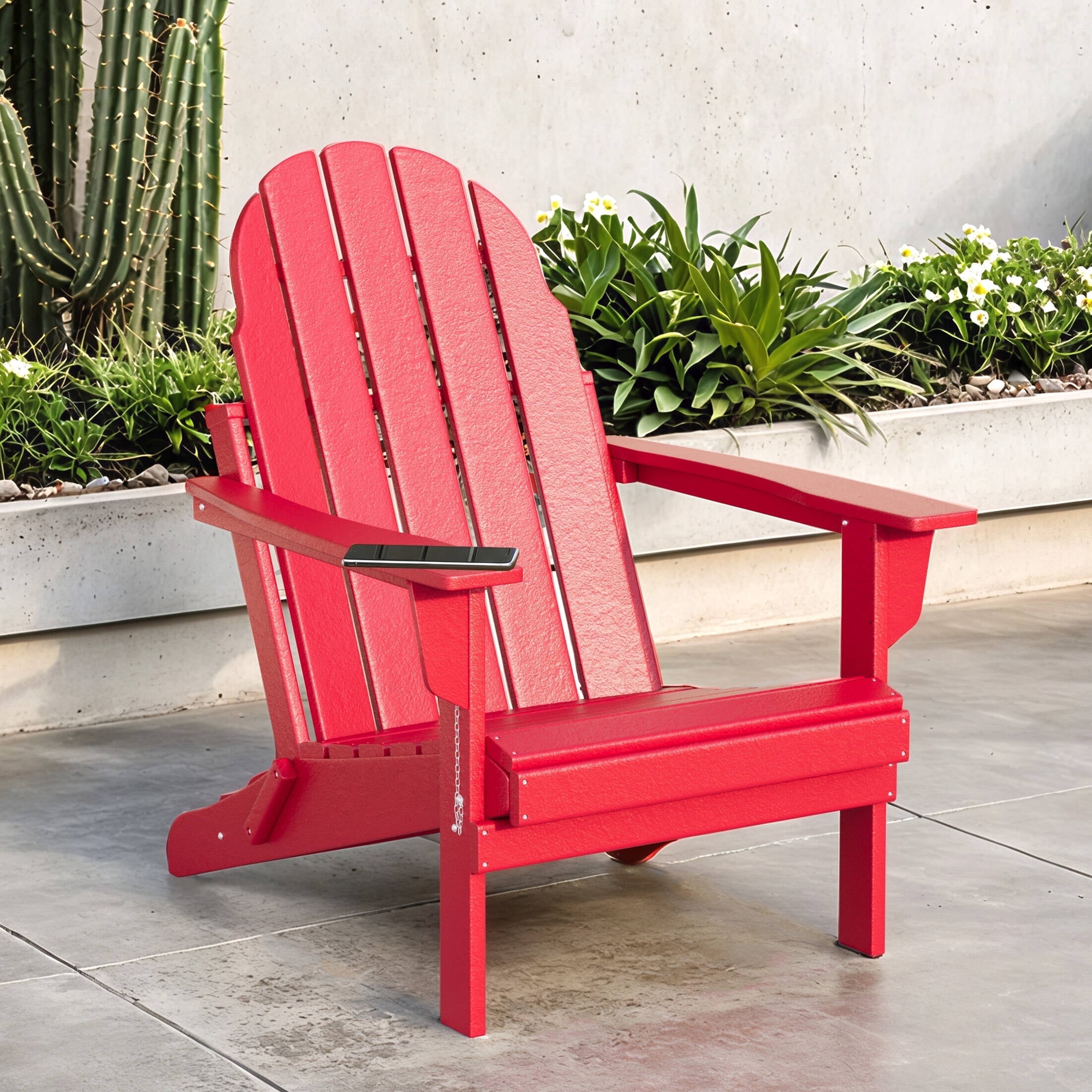 Erinnyees All-Weather Adirondack Chair,Folding Adirondack Outdoor Chair with Wooden Textured for Patio,Garden,Backyard and Lawn,Red