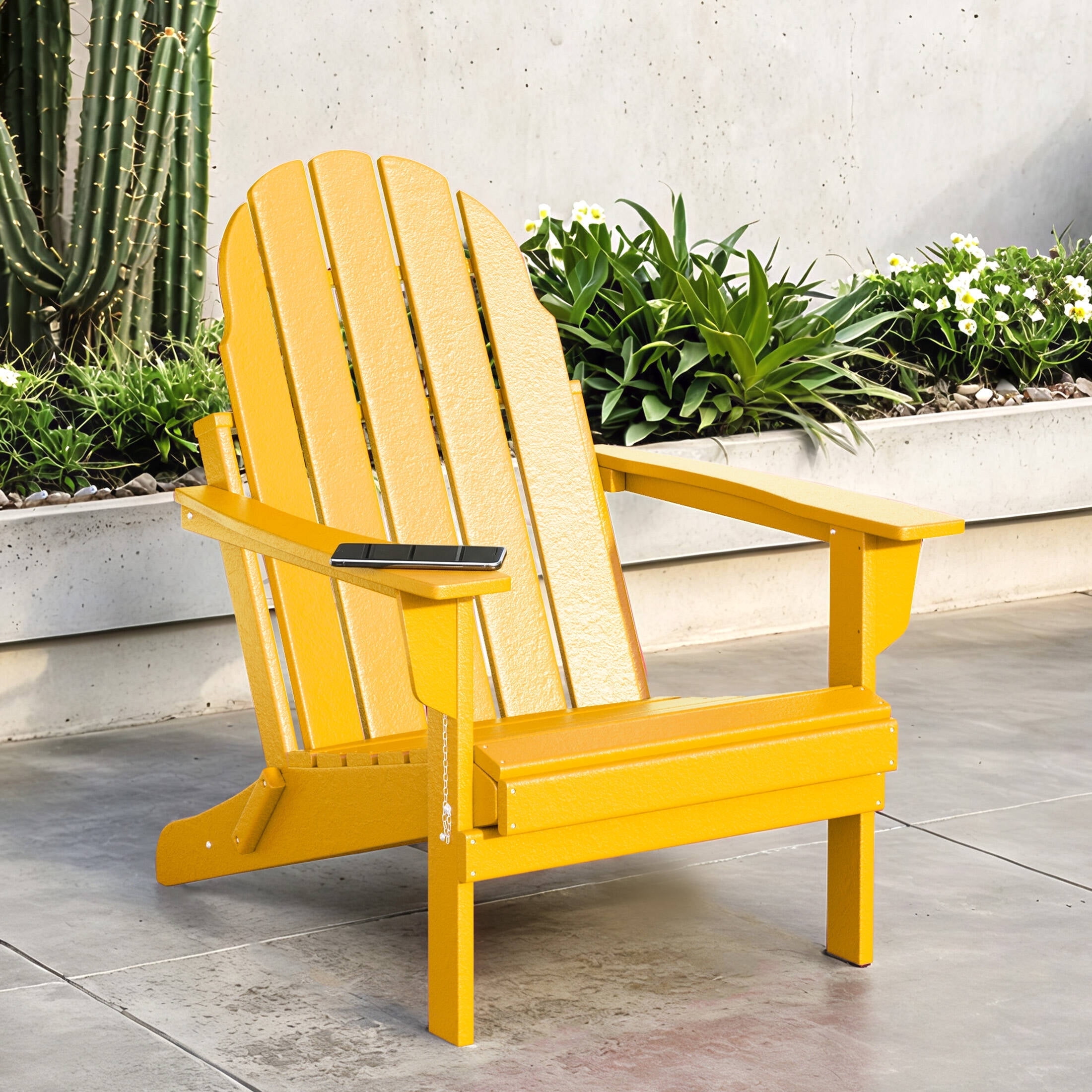 Erinnyees All-Weather Adirondack Chair,Folding Adirondack Outdoor Chair with Wooden Textured for Patio,Garden,Backyard and Lawn,Yellow