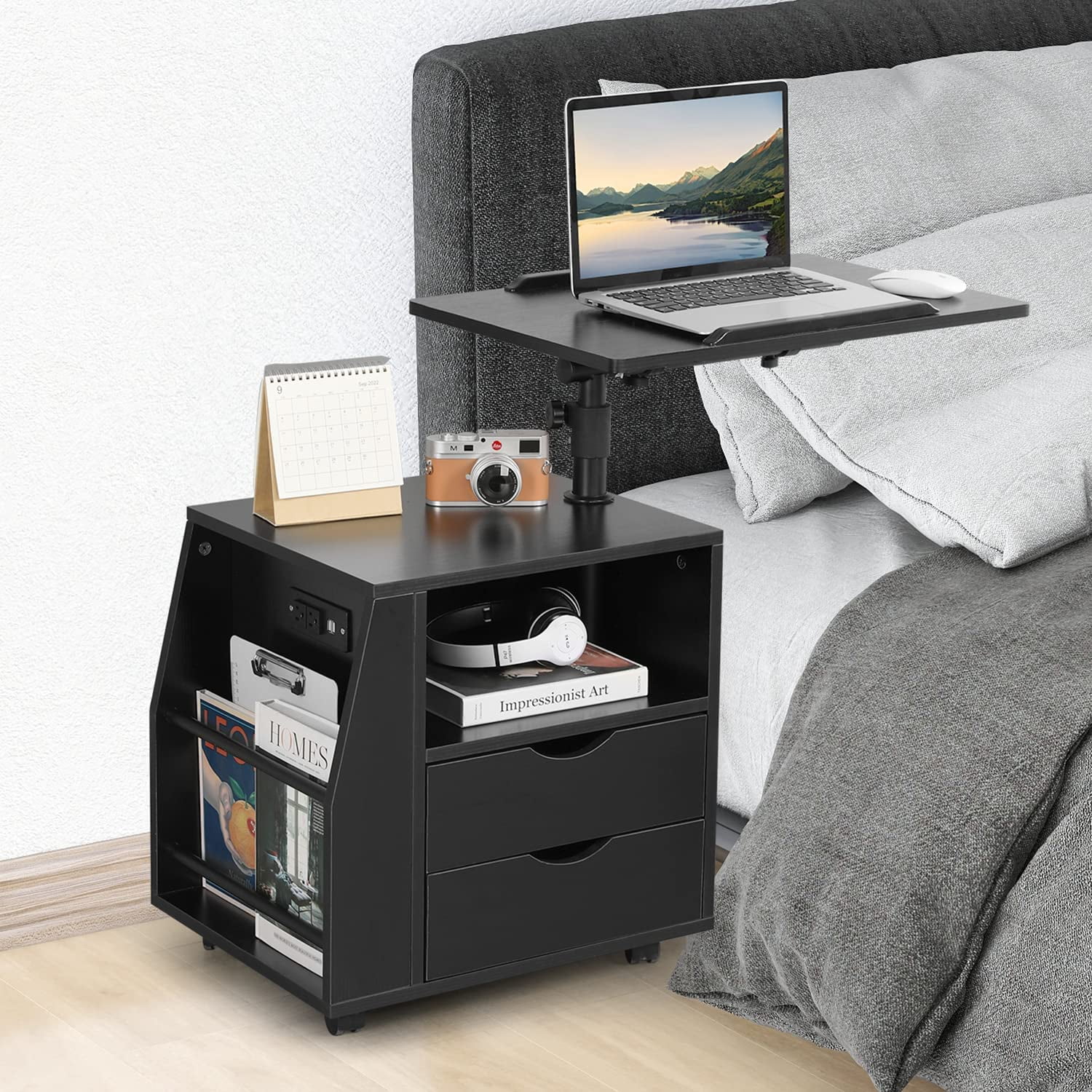 Erinnyees Bedside Table Workstation, Height Adjustable End Table