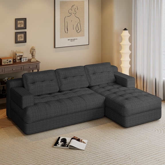 Erinnyees Boneless Cloud Couch Sectional with Chaise, Deep Seat for Small Spaces, No Assembly, Right Facing, Gray