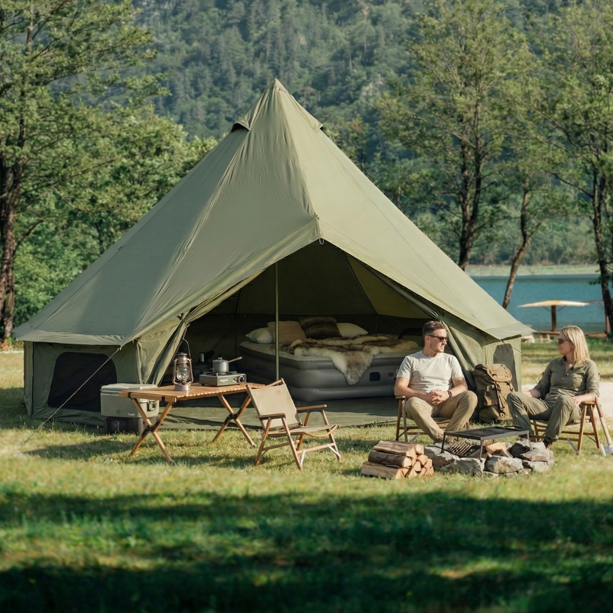 Erinnyees Camping Bell Canvas Tent, All Season Waterproof Camping Tent , 4 m/13.1ft Canvas Tent for Camping with Stove Jack for 6-8 Person