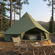 Erinnyees Camping Bell Tent, All Season Waterproof Canvas Tent , 3 m/9.8ft Yurt Tent with Stove Jack for 3-4 Person Green