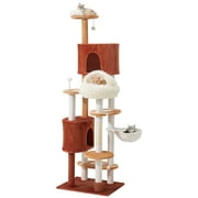 Erinnyees Cat Tree with Football Design, 74 Inches Cat Tower, Cozy Cat Cave Bed for Indoor Cats, 2 Cat Spacious Condos with Sisal Scratching Post, 5 Perches, Hammock and 2 Pompoms