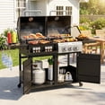 thumbnail image 1 of Erinnyees Dual Fuel Gas & Charcoal Grill Combo with Side Burner, Porcelain-Enameled Cast Iron Grates, 646SQIN Large Cooking Area for Outdoor Patio Backyard Barbecue & Party Events, 1 of 8