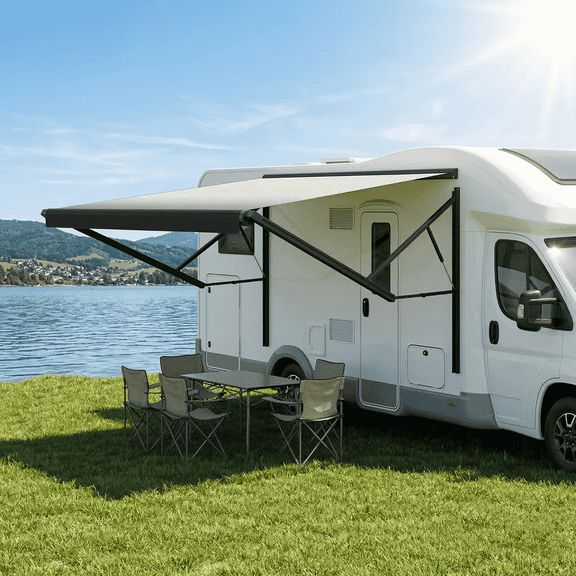 Erinnyees Electric Modular Retractable RV Awning Full Set Assemblies for RV,Trailer,5th Wheel & Motorhome-10Ft,Black Frame，Black Fade