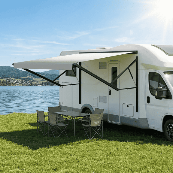 Erinnyees Electric Modular Retractable RV Awning Full Set Assemblies for RV,Trailer,5th Wheel & Motorhome-10Ft,White Frame,White Fade