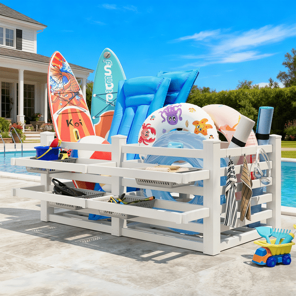 Erinnyees Extra Large Poolside Organizer,Waterproof Outdoor Pool Float Storage Bin,Upgraded Oversized Version for Pool Toys & Floats Storage& Pool Deck,64" W x 92" L x 38" H
