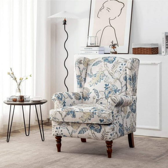 Erinnyees Floral Accent Chair, High Back Upholstered Armchair with Solid Legs, Leisure Single Sofa Chair for Living Room, Bedroom, Home Office