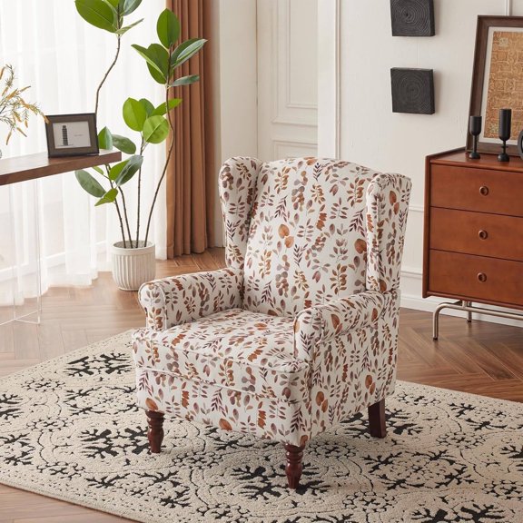 Erinnyees Floral Accent Chair, High Back Upholstered Armchair with Solid Legs, Leisure Single Sofa Chair for Living Room, Bedroom, Home Office