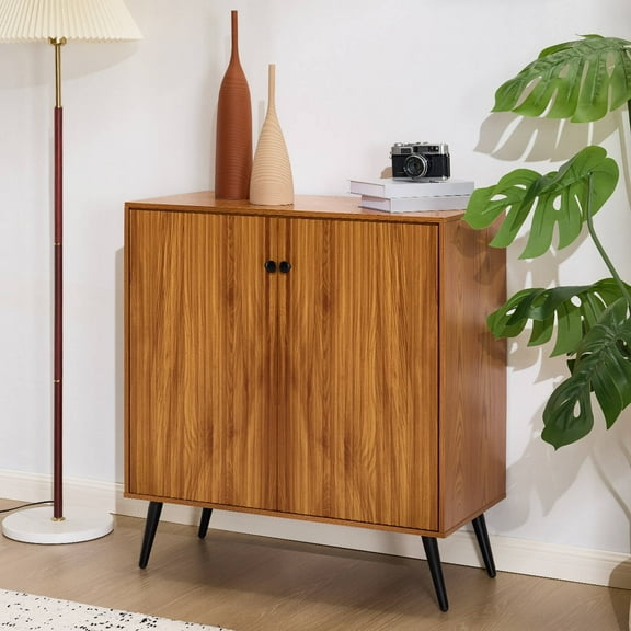 Erinnyees Fluted Server Buffet Cabinet with Adjustable Shelf, Multifunctional Wooden Storage for Dining Room, Living Room & Entryway, Walnut