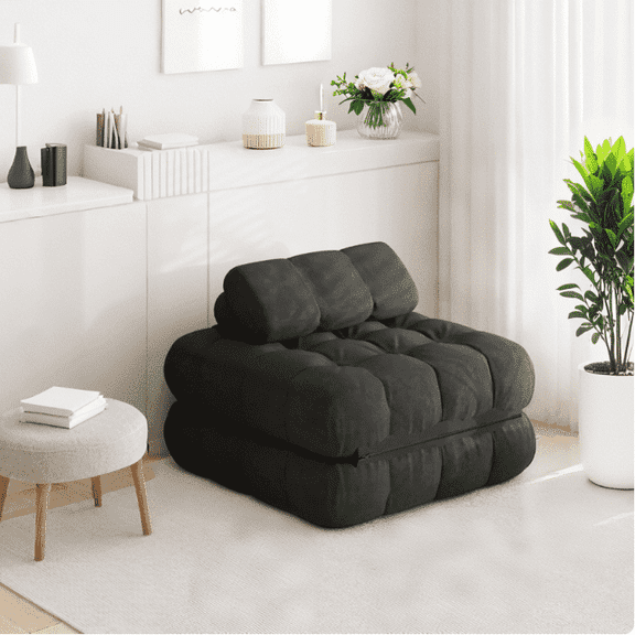 Erinnyees Foldable Futon Sofa Bed Single Size, Portable Sleeper Chair, Floor Mattress & Lounge Couch, Includes Pillow for Living Room, Bedroom, Apartmen, Black