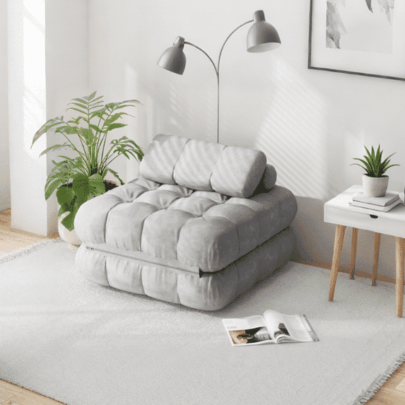 Erinnyees Foldable Futon Sofa Bed Single Size, Portable Sleeper Chair, Floor Mattress & Lounge Couch, Includes Pillow for Living Room, Bedroom, Apartmen, Gray