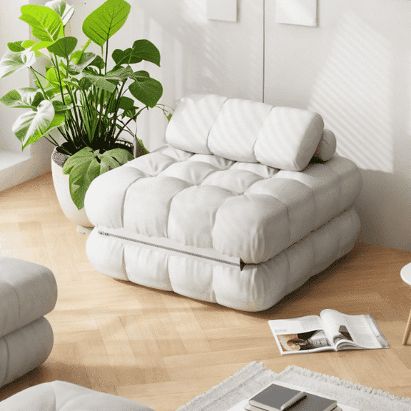 Erinnyees Foldable Futon Sofa Bed Single Size, Portable Sleeper Chair, Floor Mattress & Lounge Couch, Includes Pillow for Living Room, Bedroom, Apartmen,White