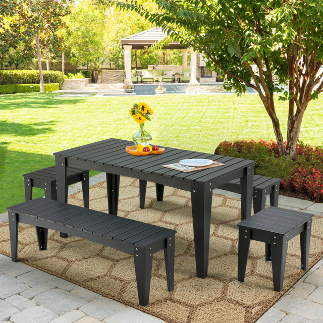 Erinnyees HDPE 5 Piece Patio Garden Dining Set with 2 Patio Dining