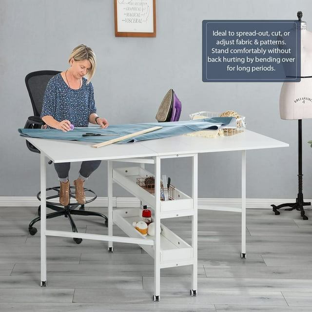 Erinnyees Home Hobby Craft Table with Storage Shelves, Mobile Folding