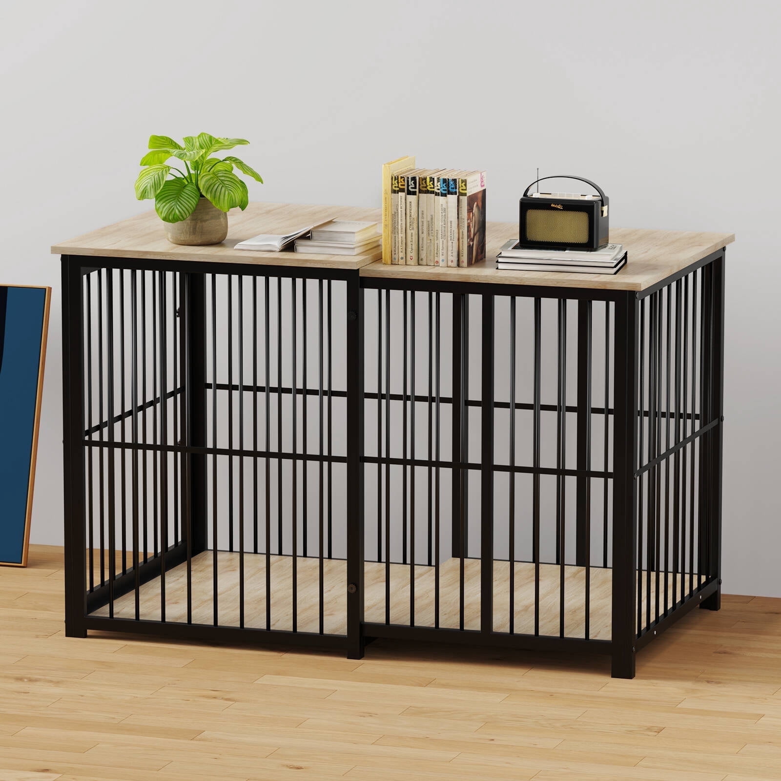 Erinnyees Large Dog Crate Furniture, Retractable Dog Kennel Furniture, Wooden Large Dog Kennel Indoor, Heavy-Duty Dog Cage Furniture with 3 Levels of Adjustable Size,45.6" L