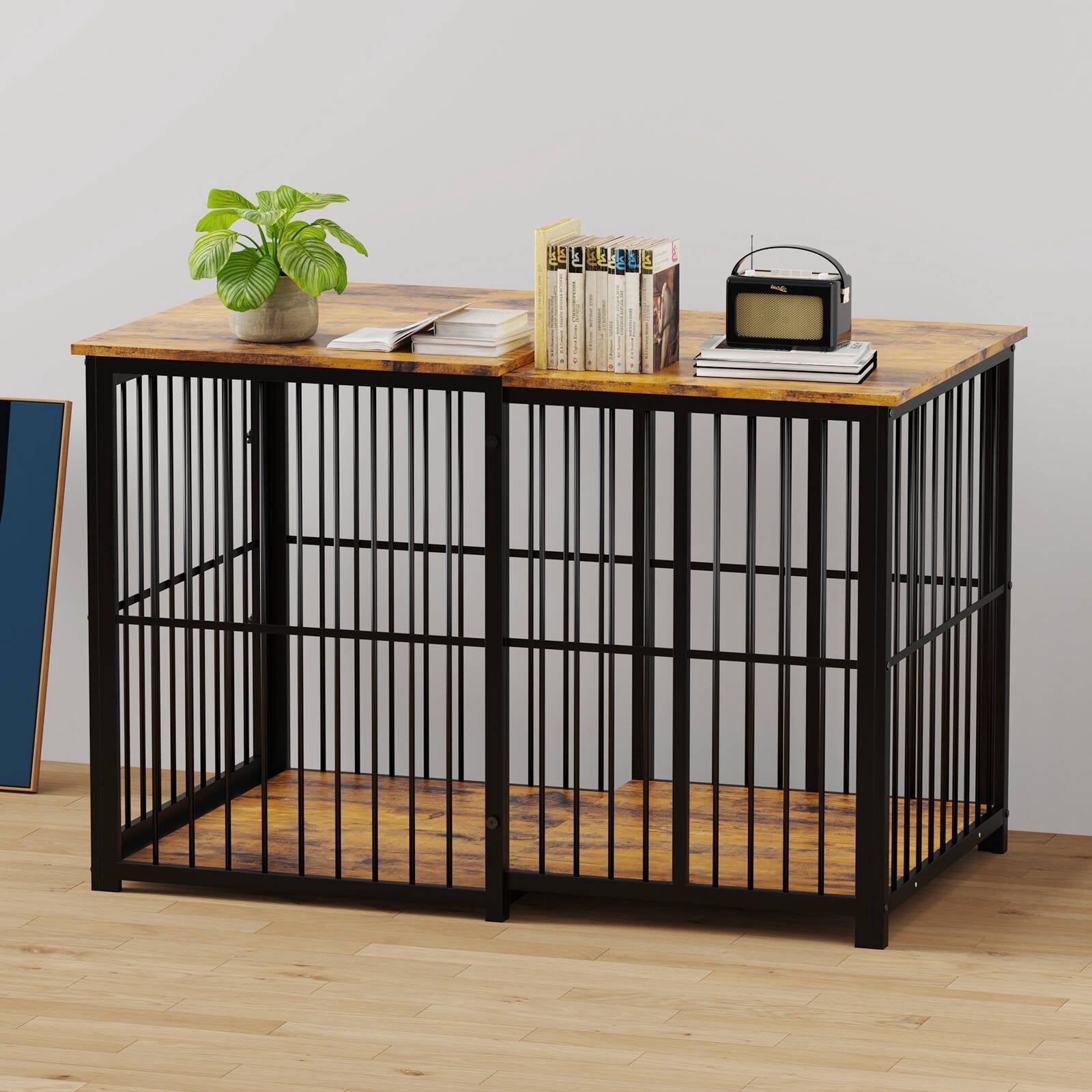 Erinnyees Large Dog Crate Furniture, Retractable Dog Kennel Furniture, Wooden Large Dog Kennel Indoor, Heavy-Duty Dog Cage Furniture with 3 Levels of Adjustable Size,45.6" L
