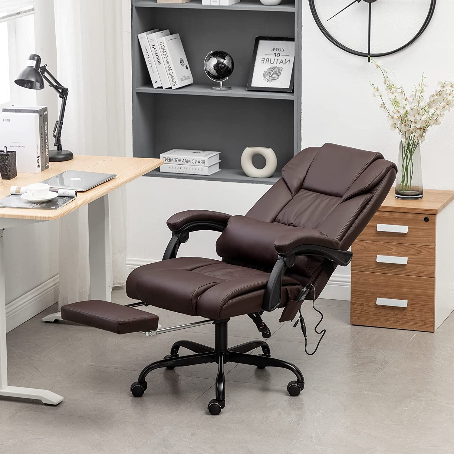 Paddie Ergonomic Executive Massage Office Chair, High-Back PU Leather Desk  Chair with Heated 6 Point Vibrating, Swivel Rocking Chair with Padded