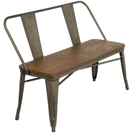 Erinnyees Backless Metal Bench with High Curved Backrest, X Brace for Stability, Bronze