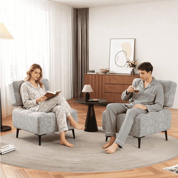 Erinnyees Mid-Century Modern Accent Chair with Plush Cushion & Metal Legs, Comfy Gray Linen Armchair for Living Room, Bedroom, Gray