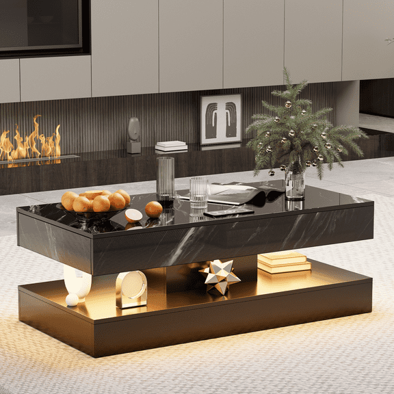 Erinnyees Modern 47" Lift-Top Coffee Table with 20-Color LED Lights & High-Glossy Surface
