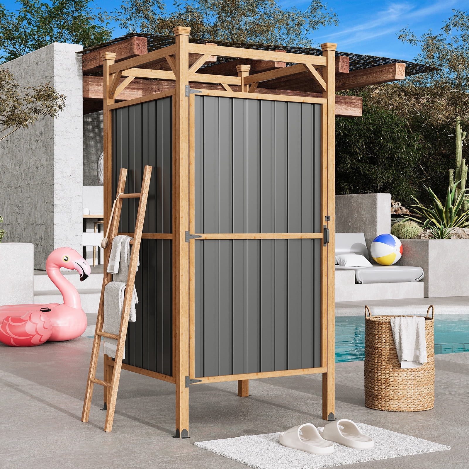 Erinnyees Outdoor Shower Enclosure with Lockable Door, Weatherproof ...