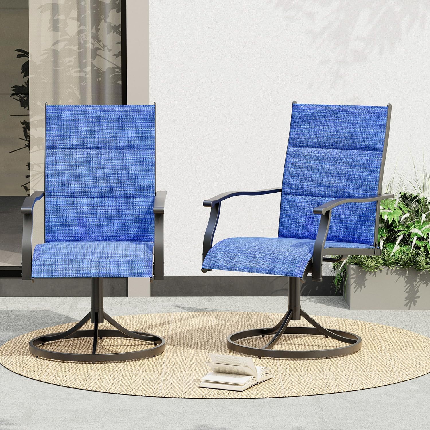 Erinnyees Patio Swing Dining Chairs Set of 2, Stackable Outdoor Swing Chairs, All Weather Breathable Textile, Heavy Duty Metal Frame Porch Chairs for Backyard, Lawn (Only Chairs, Blue, Set of 2)