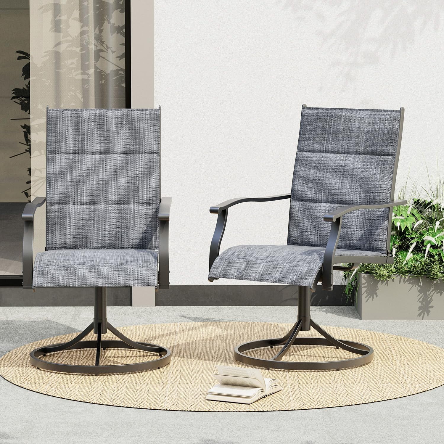 Erinnyees Patio Swing Dining Chairs Set of 2, Stackable Outdoor Swing Chairs, All Weather Breathable Textile, Heavy Duty Metal Frame Porch Chairs for Backyard, Lawn (Only Chairs, Gray, Set of 2)