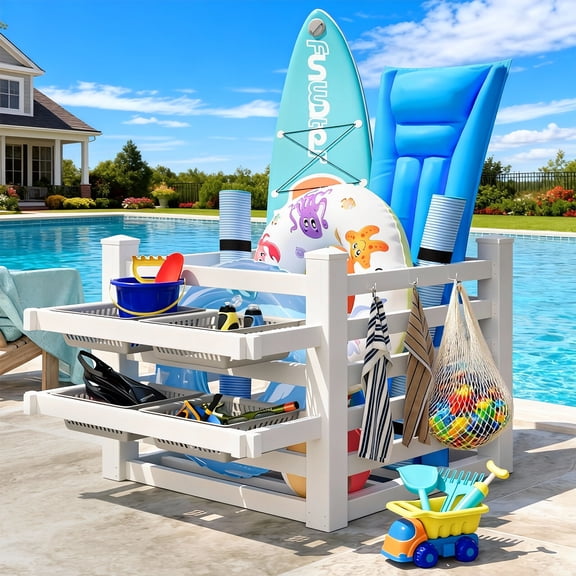 Erinnyees Pool Float Storage Organizer,Waterproof Outdoor Pool Room Storage for Pool Toys & Floats Storage& Pool Deck,64" W x 46" L x 38"H (Without Baskets)