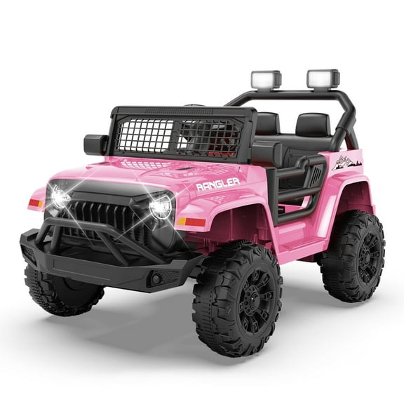 Erinnyees Ride on Jeep Car 12V Kids Electric Vehicles with Parent Remote Control, Safety Belt,Forward and Reverse Functions,Battery Powered,Spring Suspension,Music and Lights-Pink