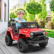 Erinnyees Ride on Jeep Car 12V Kids Electric Vehicles with Parent Remote Control, Safety Belt,Forward and Reverse Functions,Battery Powered,Spring Suspension,Music and Lights-Red