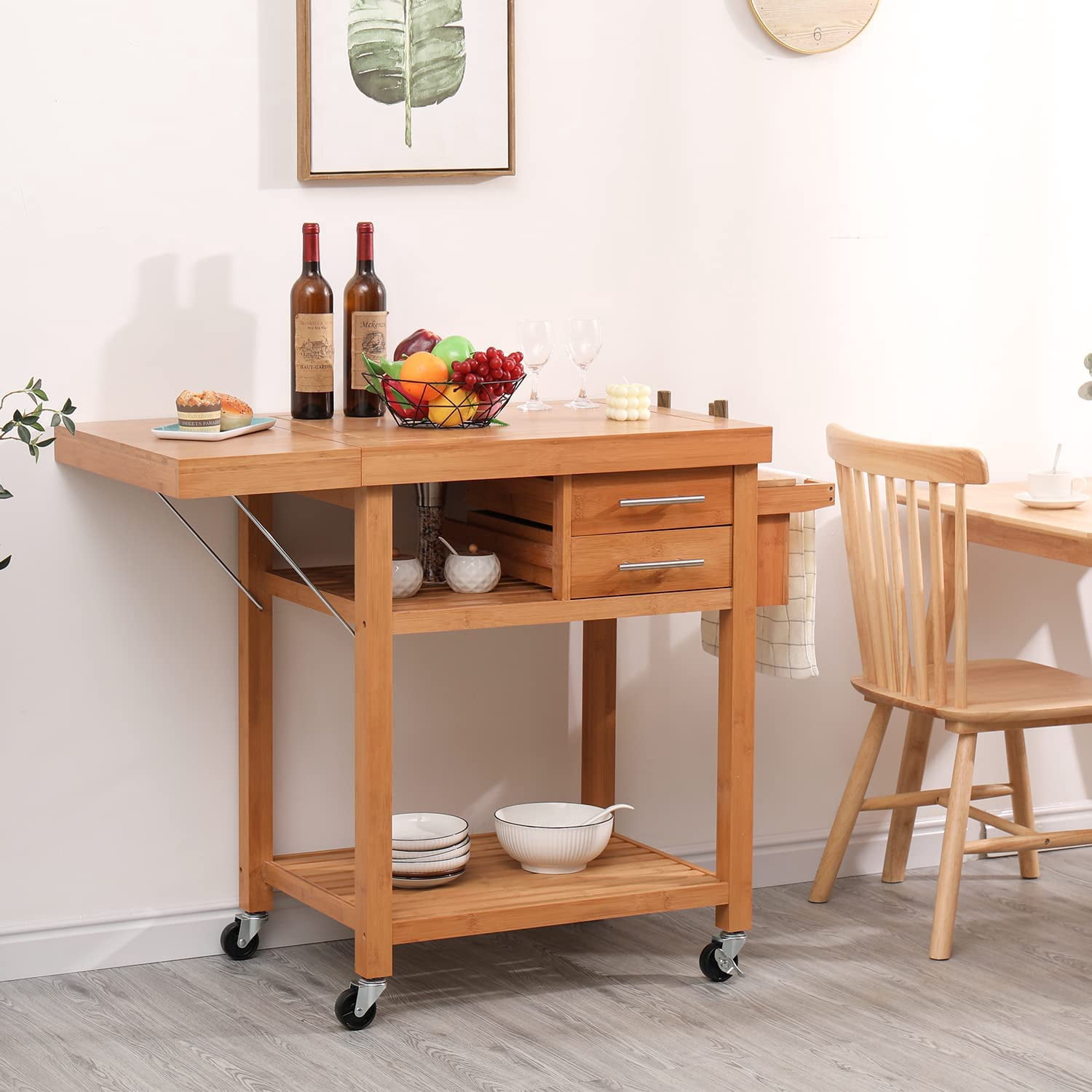 Erinnyees Rolling Bamboo Wood Kitchen Island Cart, MultiPurpose