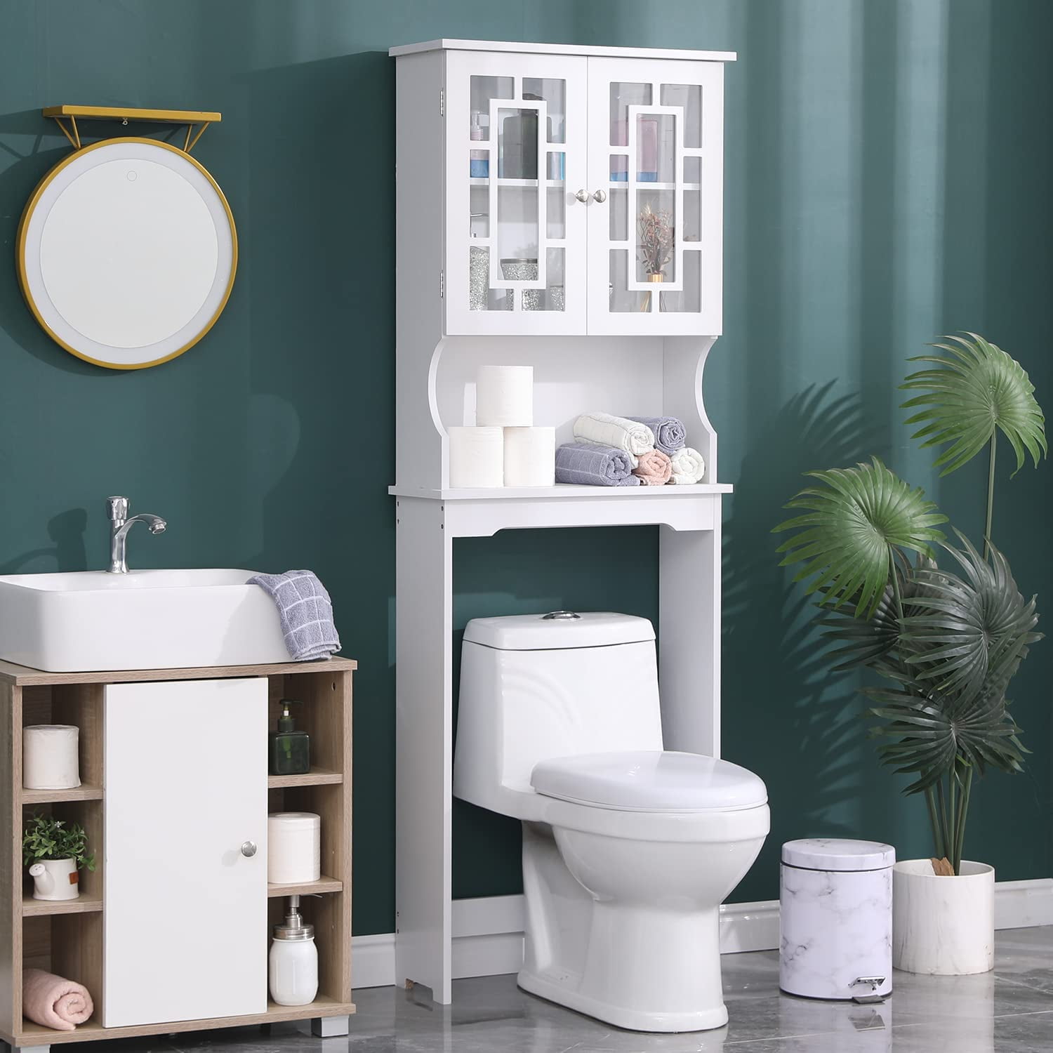 Utex Bathroom Cabinet Wall Mounted, Wood Hanging Cabinet, Wall Cabinets with Doors and Shelves Over The Toilet for Bathroom,White, Size: 1